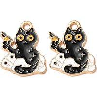 Charm en Émail en Alliage en Forme de Chat en Or Clair et Noir — Breloques et pendentifs