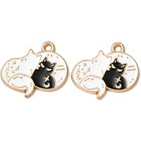 Charms en Émail en Alliage en Forme de Chat en Or Clair et Blanc — Breloques et pendentifs