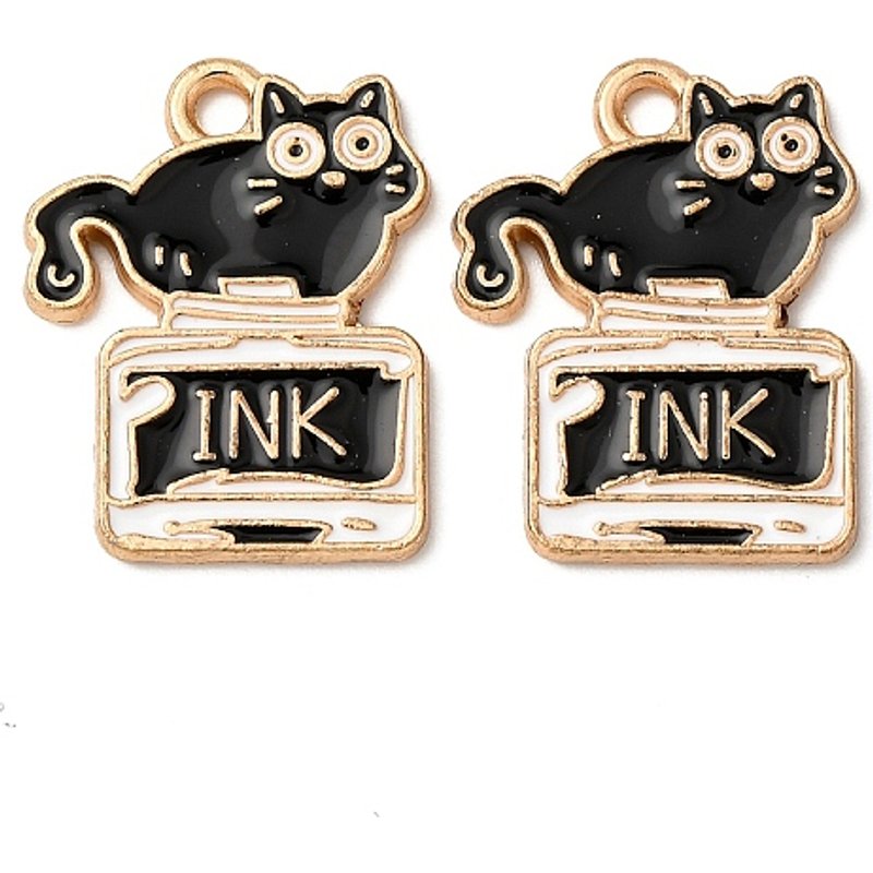 Charms en Émail en Alliage en Forme de Chat en Or Clair et Noir — Breloques et pendentifs