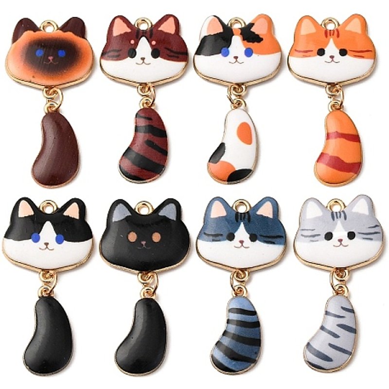 Charms en Émail en Forme de Chat en Couleurs Mélangées — Breloques et pendentifs
