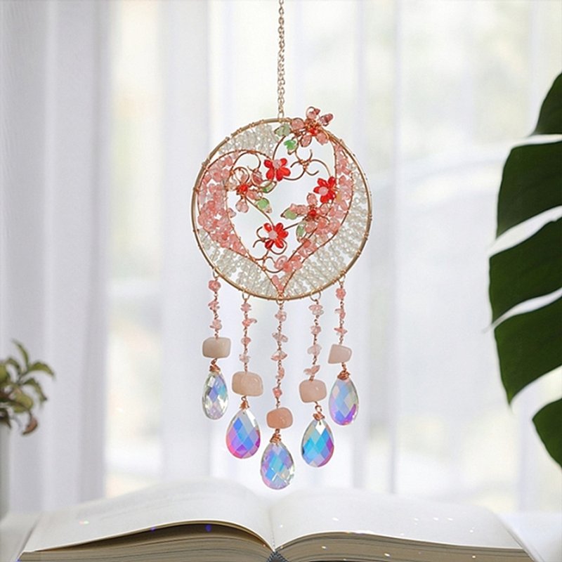 Pendentif en Quartz Rose Naturel avec Frange en Verre — Décoration murale