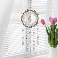 Pendentif en Nuggets d'Aventurine Verte avec Papillon en Verre et Frange en Cône — Décoration murale