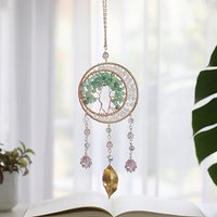 Brass Wire Wrapped Green Aventurine Tree of Life Pendant Decoration — Wall Decor