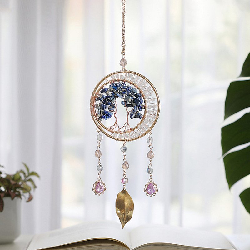 Brass Wire Wrapped Sodalite Chips Tree of Life Pendant Decoration