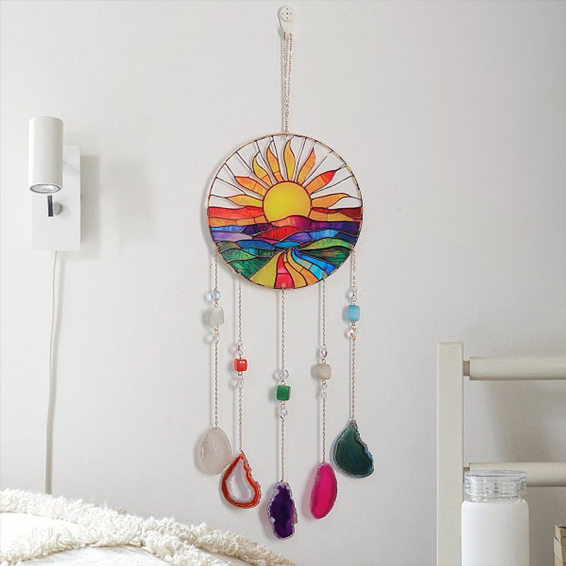 Acrylic Sun Pendant Decorations with Natural Agate Slice Tassel