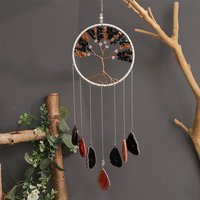 Pendentif Décoratif Arbre de Vie en Agate Noire en Fil de Laiton — Décoration murale