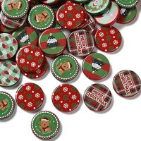Christmas Printed Opaque Acrylic Flat Round Beads, Mixed Color — Jewelry Beads