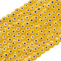 Fils de perles plates rondes en verre Millefiori, design fleur unique, or — Perles à bijoux