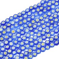 Brins de perles en verre Millefiori, design de fleur unique, bleu royal — Perles à bijoux