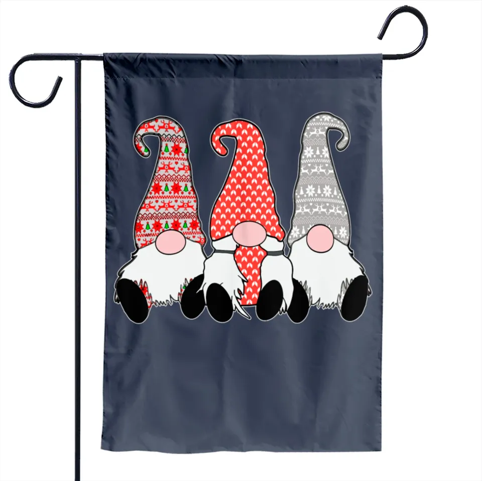 Drapeau de jardin 3 Gnomes Nordiques Dame Tomte Nisse - Gris Rouge — Drapeaux décoratifs