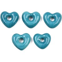 Handmade Lampwork Heart Beads, Dark Turquoise, Large Hole — Jewelry Beads