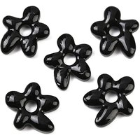 Perles en verre soufflé à la main, fleur, noire, 18x17x4mm, trou : 3.7mm — Perles à bijoux