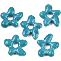 Perles en Verre Soufflé Fait Main, Fleur, Turquoise Foncé — Perles à bijoux