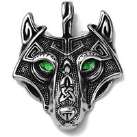 304 Stainless Steel Wolf Pendant with Rhinestone Eyes — Charms & Pendants