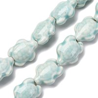 Handmade Tortoise Porcelain Beads Strands, Light Blue, 14.3 inch