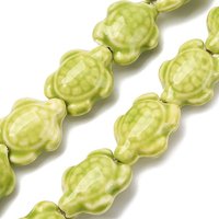 Handmade Porcelain Beads Strands, Tortoise, Green Yellow