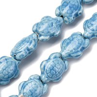 Fils de perles en porcelaine faites à la main, tortue, bleu ciel profond — Perles à bijoux