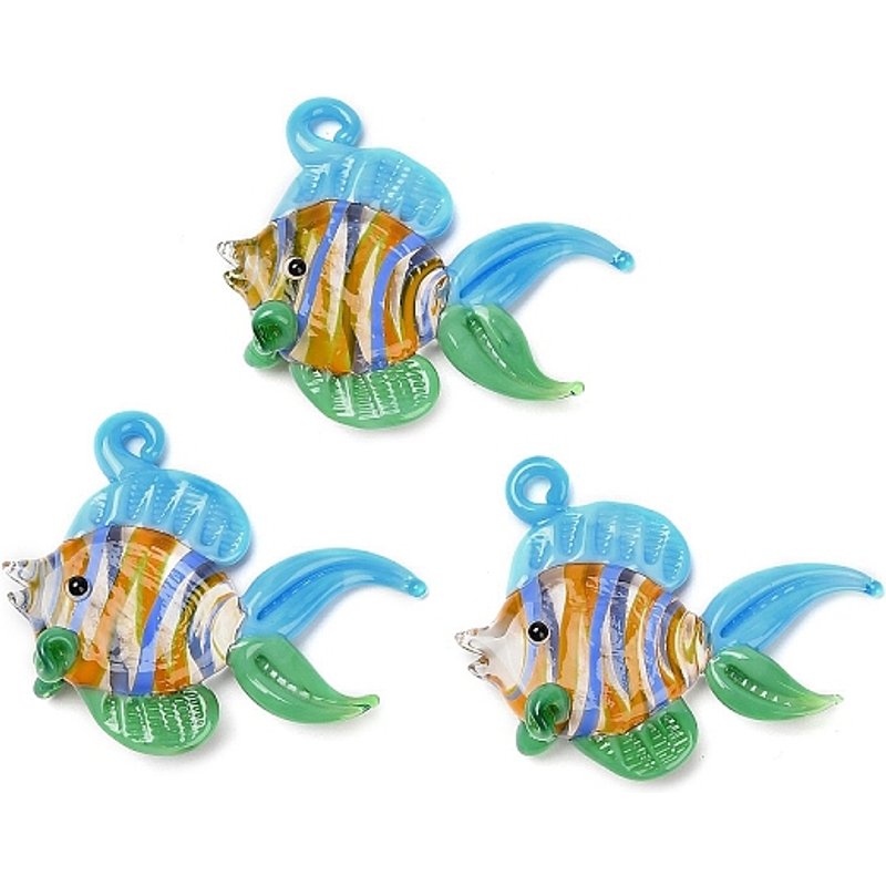 Pendants en verre soufflé à la main, poisson, bleu ciel profond — Breloques et pendentifs
