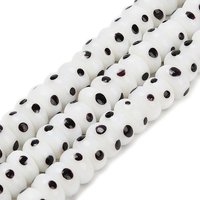 Perles Rondelles en Verre Soufflé à la Main avec Pois, Blanches, 40pcs — Perles à bijoux