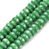 Perles en Verre Soufflé à la Main Rondelle avec Pois, Vert, 40pcs