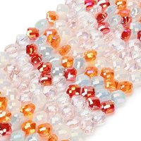 Fils de perles en verre électroplaqué, trèfle, facetté, rouge orangé