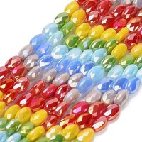 Brins de perles en verre électroplaqué, ovales, facettées, colorées — Perles à bijoux