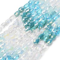 Fils de perles en verre électroplaqué, ovales, facettées, bleu ciel clair — Perles à bijoux