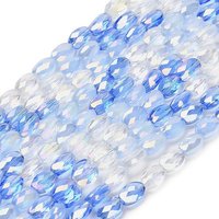 Brins de perles en verre électroplaqué, ovales, facettées, bleu myosotis — Perles à bijoux