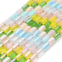 Brins de perles en verre électroplaqué, colonne, facettées, vert gazon — Perles à bijoux