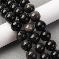 Brins de Perles d'Obsidienne Argentée Naturelle, Ronde, 14mm — Perles à bijoux