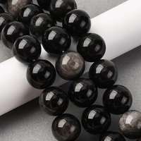 Natural Silver Sheen Obsidian Beads Strands, Round, 16mm