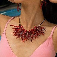 Summer Beach Wood Disc & Acrylic Coral Pendant Necklace