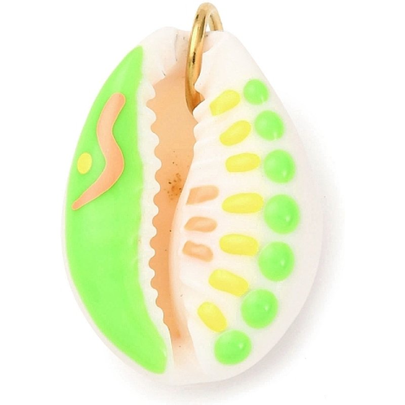 Natural Cowrie Shell Pendants with Enamel and Stainless Steel Jump Rings — Charms & Pendants