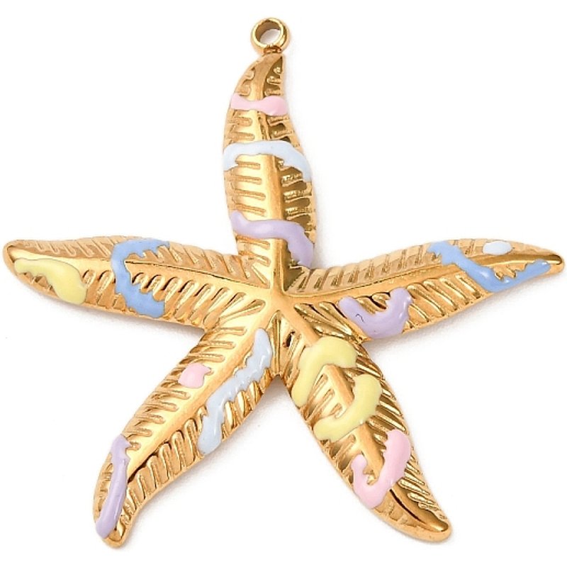 Pendentif étoile de mer en acier inoxydable 304 avec émail et plaquage en or — Breloques et pendentifs