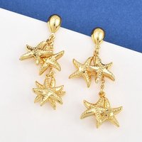 304 Stainless Steel Golden Starfish Dangle Stud Earrings — Costume Jewelry