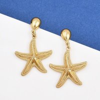 304 Stainless Steel Golden Starfish Dangle Stud Earrings — Costume Jewelry