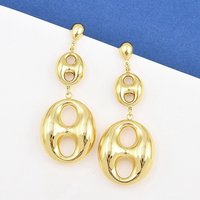 304 Stainless Steel Golden Oval Dangle Stud Earrings — Costume Jewelry