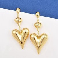 304 Stainless Steel Golden Heart Dangle Stud Earrings — Costume Jewelry