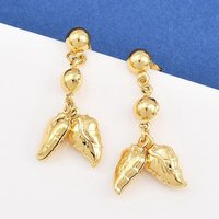 304 Stainless Steel Leaf Dangle Stud Earrings, Golden — Costume Jewelry