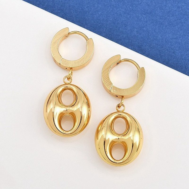 304 Stainless Steel Oval Hoop Earrings in Golden Finish — Hoop Earrings