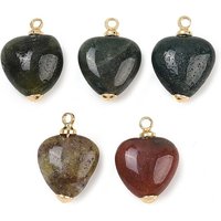 Natural Indian Agate Heart Charms with Brass Settings, 18K Gold Plated — Charms & Pendants
