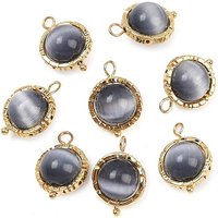 Rotatable Cat Eye Round Pendants with Brass Findings, Gray