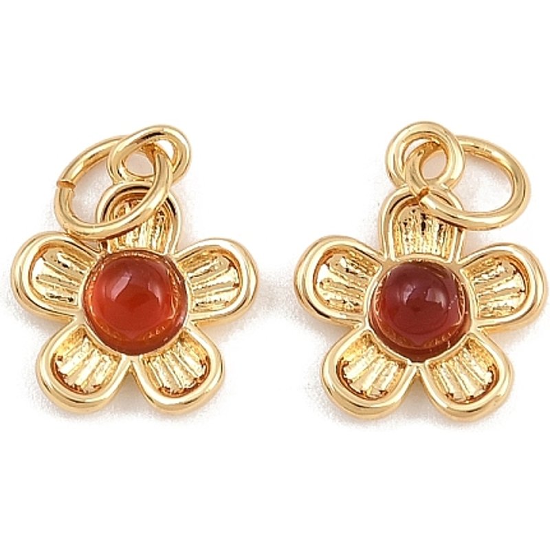 Charms en Cornaline Naturelle avec Montures en Laiton et Plaquage en Or 18K — Breloques et pendentifs