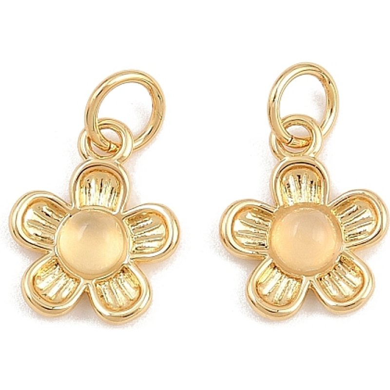 Natural White Jade Flower Charms with Brass Settings and Gold Plating — Charms & Pendants