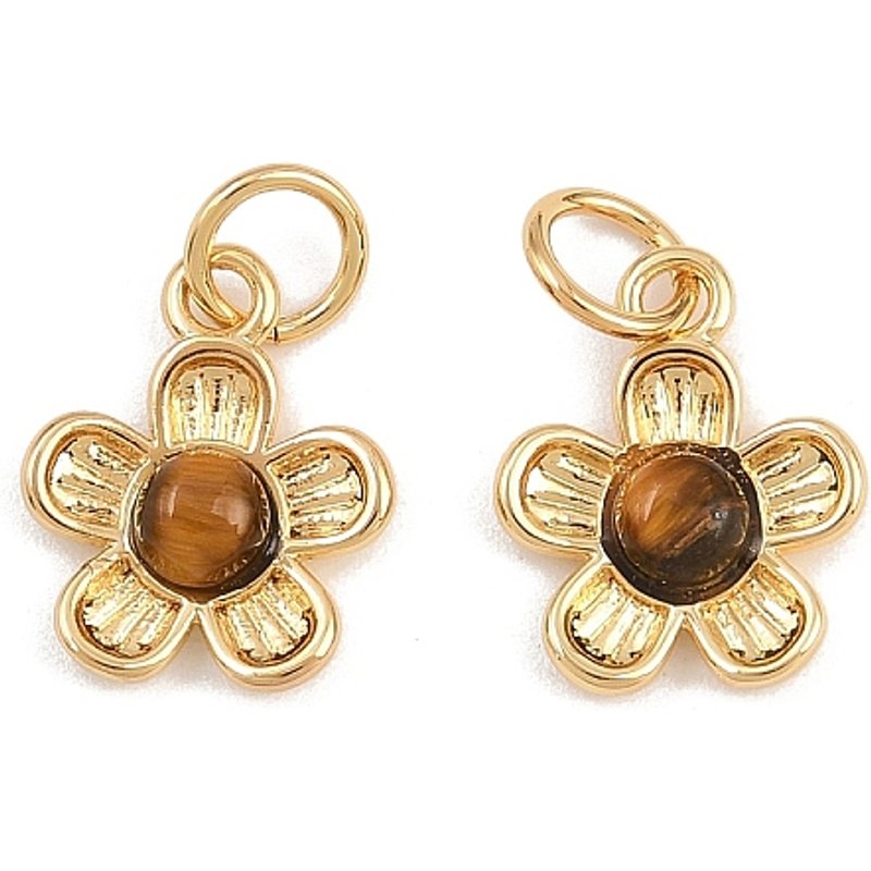 Natural Tiger Eye Flower Charms with 18K Gold Plating — Charms & Pendants