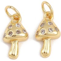 Brass Micro Pave Cubic Zirconia Mushroom Charm with Jump Ring