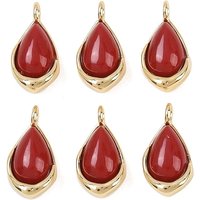Synthetic Red Gemstone Teardrop Charms with 18K Gold Plating