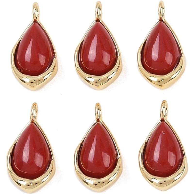 Synthetic Red Gemstone Teardrop Charms with 18K Gold Plating — Charms & Pendants