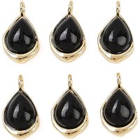 Natural Black Onyx Teardrop Charms with Brass Settings