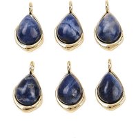 Natural Sodalite Teardrop Charms with Brass Settings